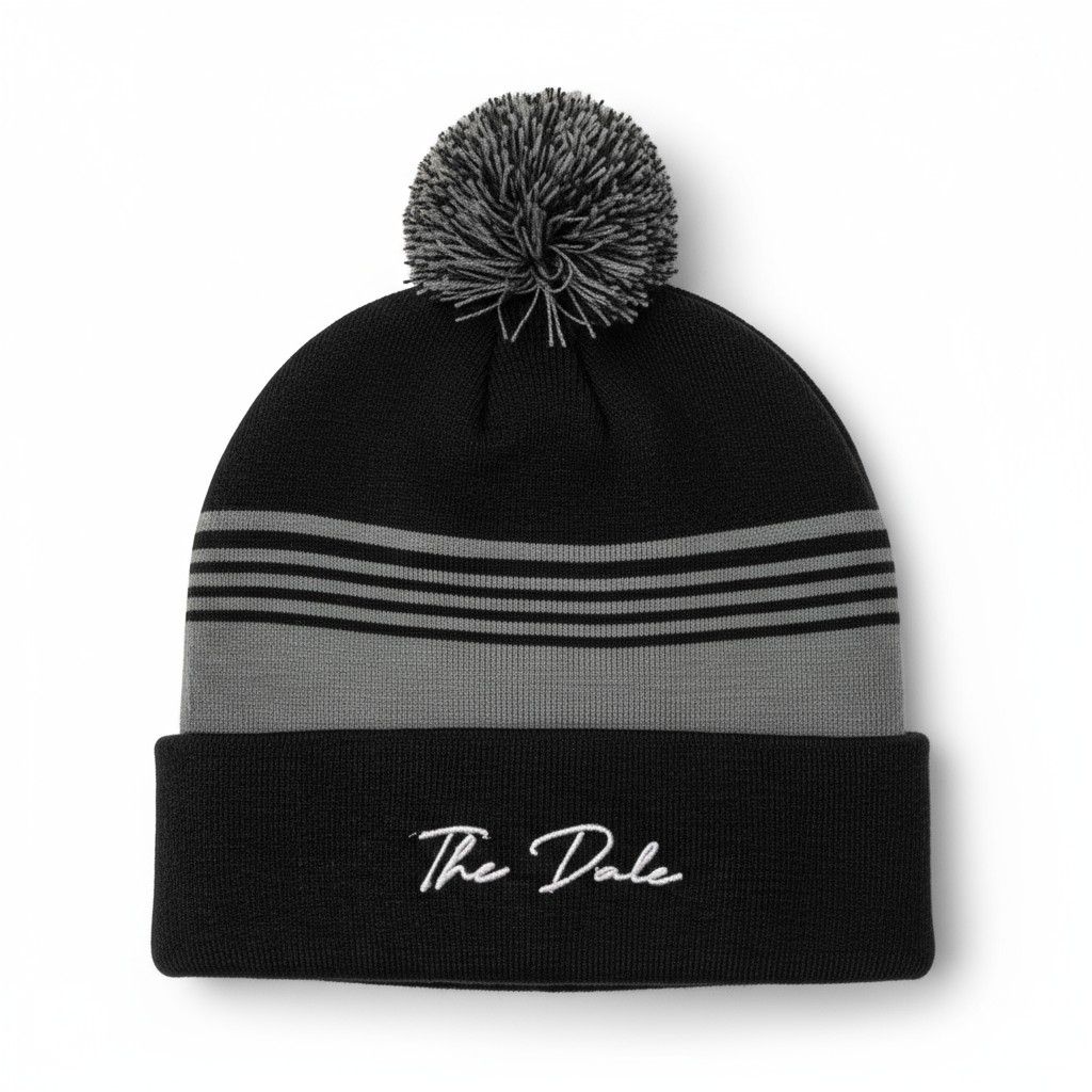 The Dale Striped Bobble Hat - Black/Grey