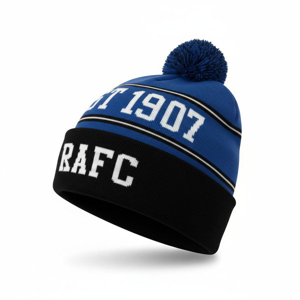 1907 Striped Bobble Hat - Blue/Black/White