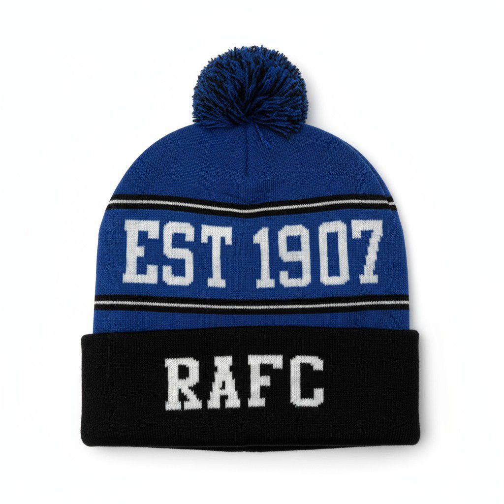 1907 Striped Bobble Hat - Blue/Black/White